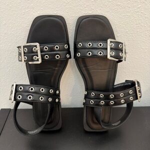 Forever 21 Black Grommet Buckle Flat Sandals